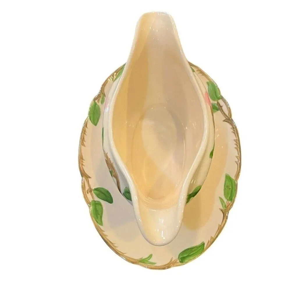 Franciscan Pottery Desert Rose Floral Gravy Boat W Attached Plate USA